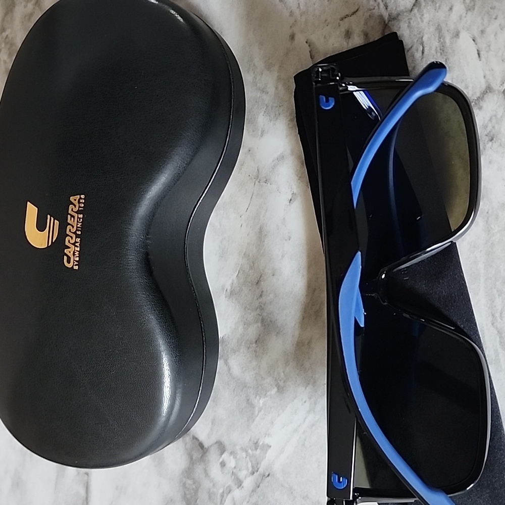 New Carrera Black Blue Mirror Sunglasses, NWT - Picture 5 of 9